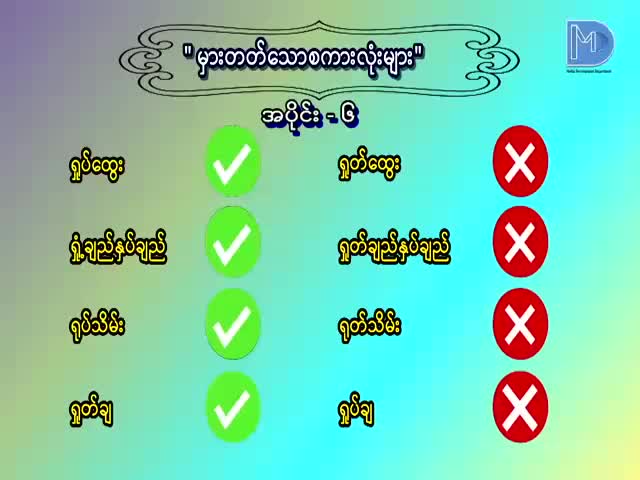 လေ့လာစရာမြန်မာစကားာမြန်မစာ(မှားတတ်သောစကားလုံးများ အပိုင်း-၆)